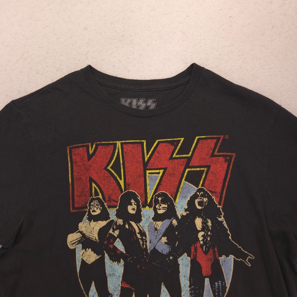 Kiss Wolrd Tour 77 Band Short Sleeve Graphic T Shirt Mens Size M Black 15963